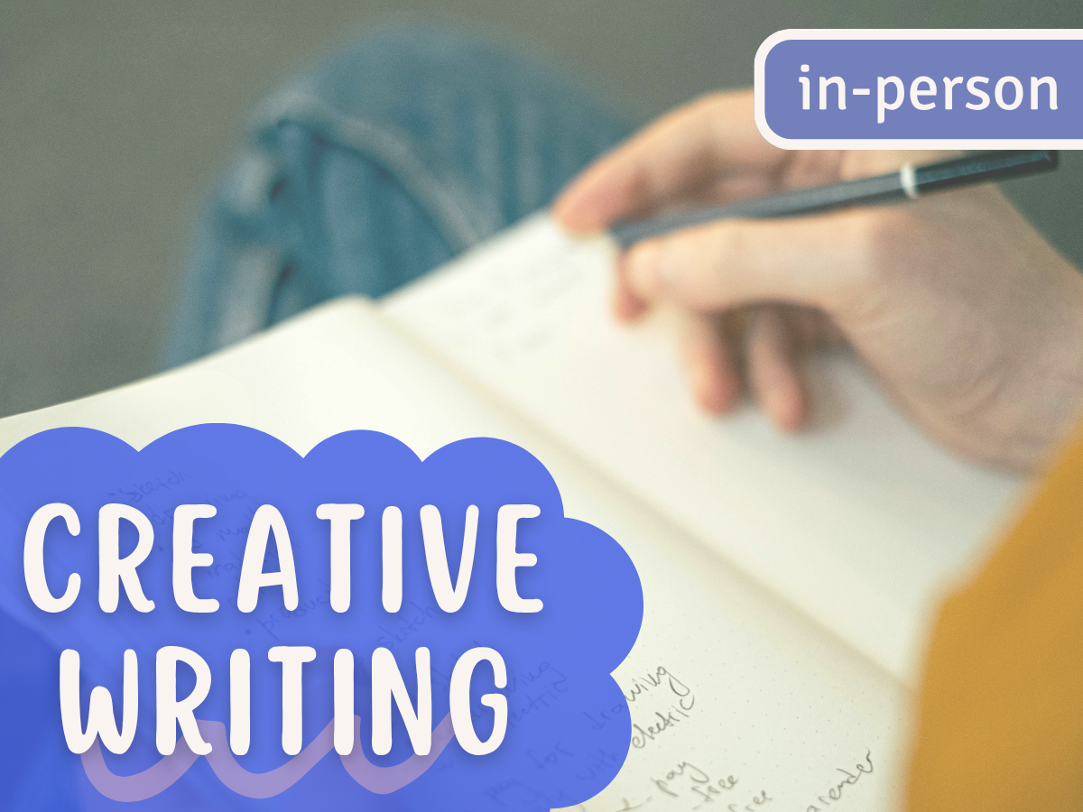 In Person creative writing, a  photo of a man writing on a notebook