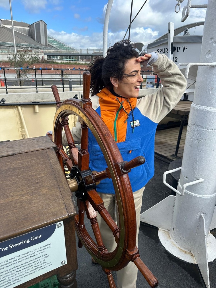 Katie from Matthew's Hub aboard the Spurn Lightship, Hull during a recent Walk and Talk group outing