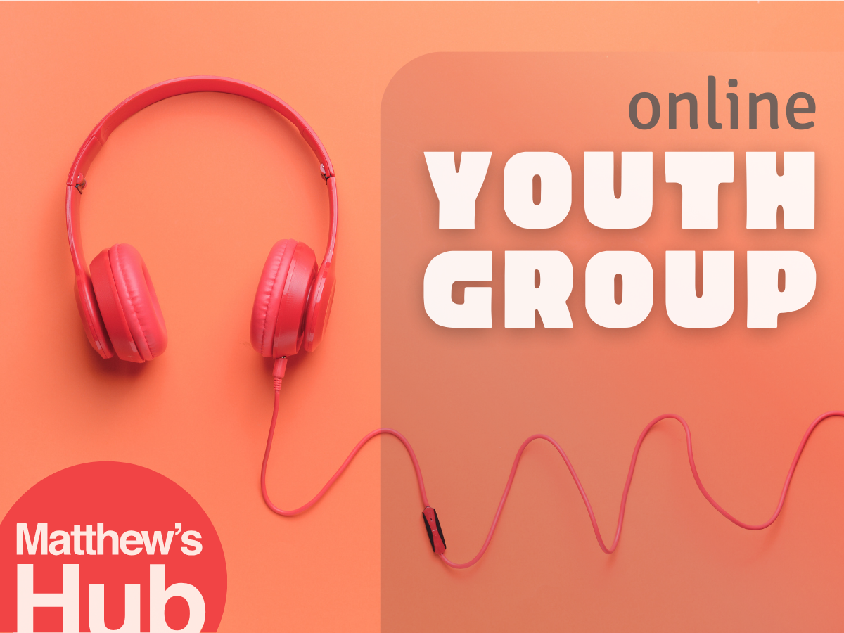 Online Youth Group with Headphones and Matthews Hub logo